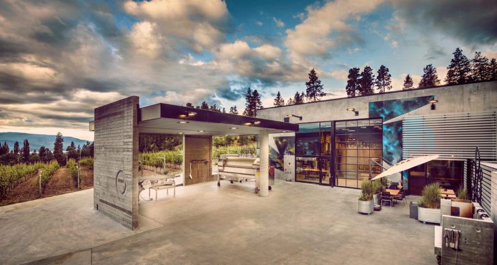 View of Okanagan Crush Pad winery, one of the Bottleneck Drive and Summerland wineries