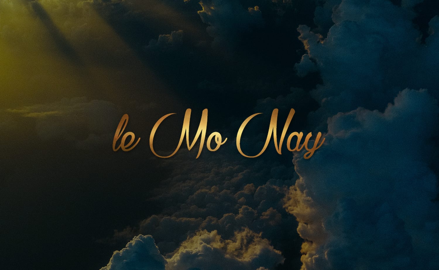 Title "le mo nay" with clouds in the background, image is in full colour